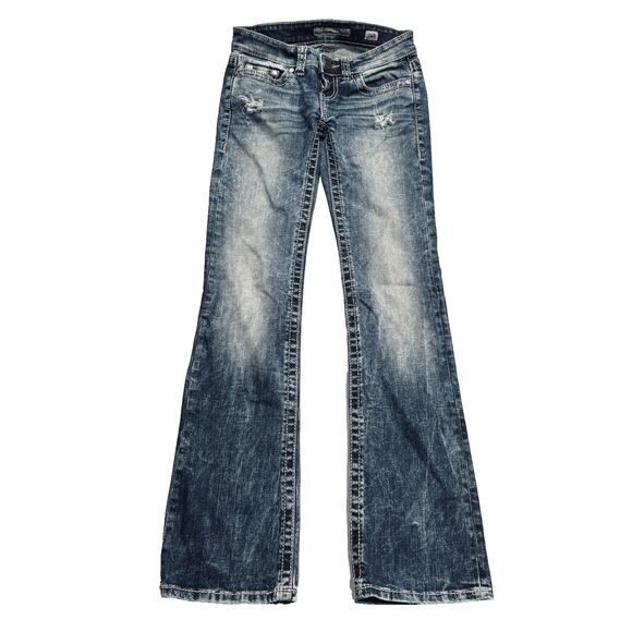 BKE Stella Bootcut Jeans 24 Blue Distressed Stretch Womens Measures 26 x 30.5 - Picture 1 of 11